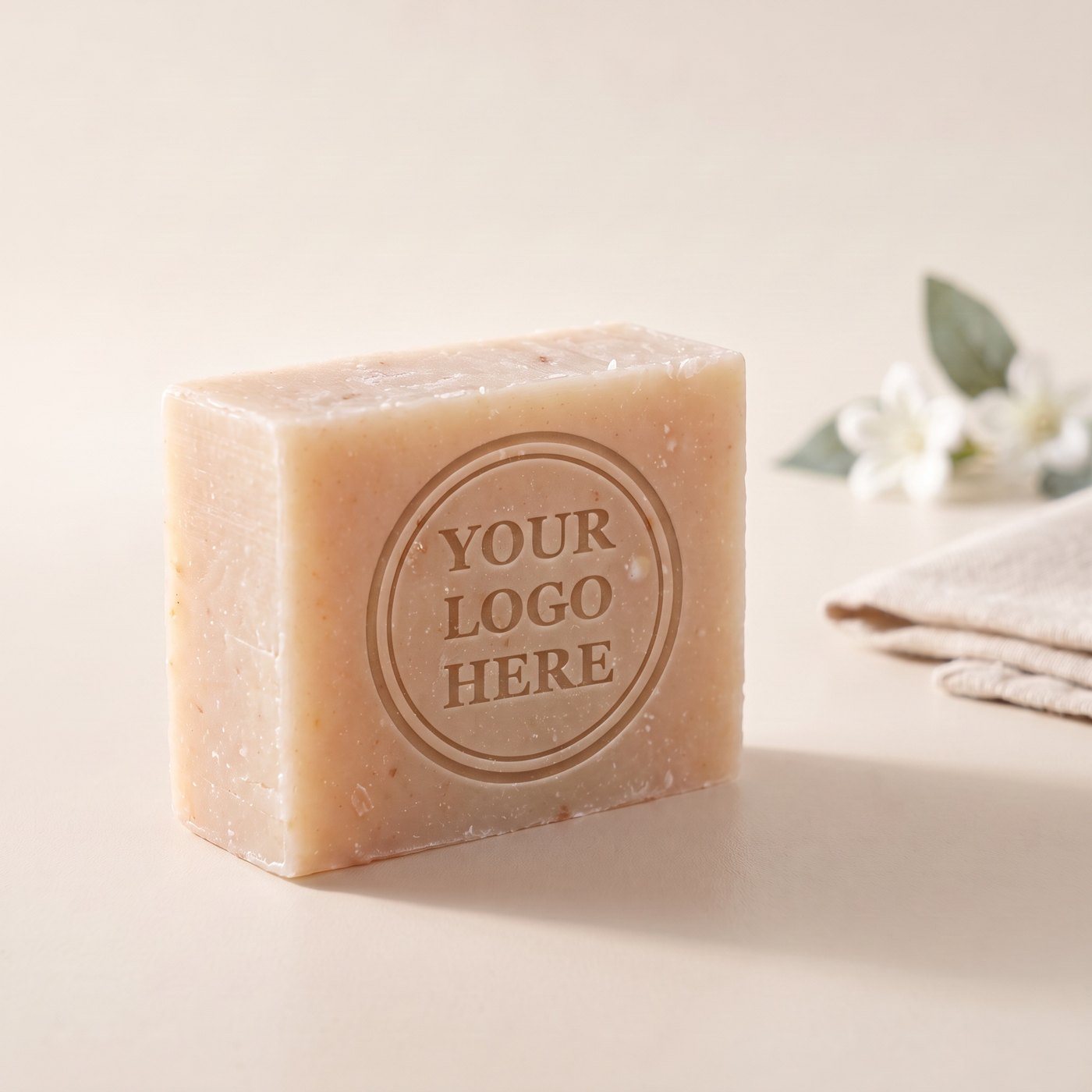 Sample round logo stamp on Goat's Milk soap