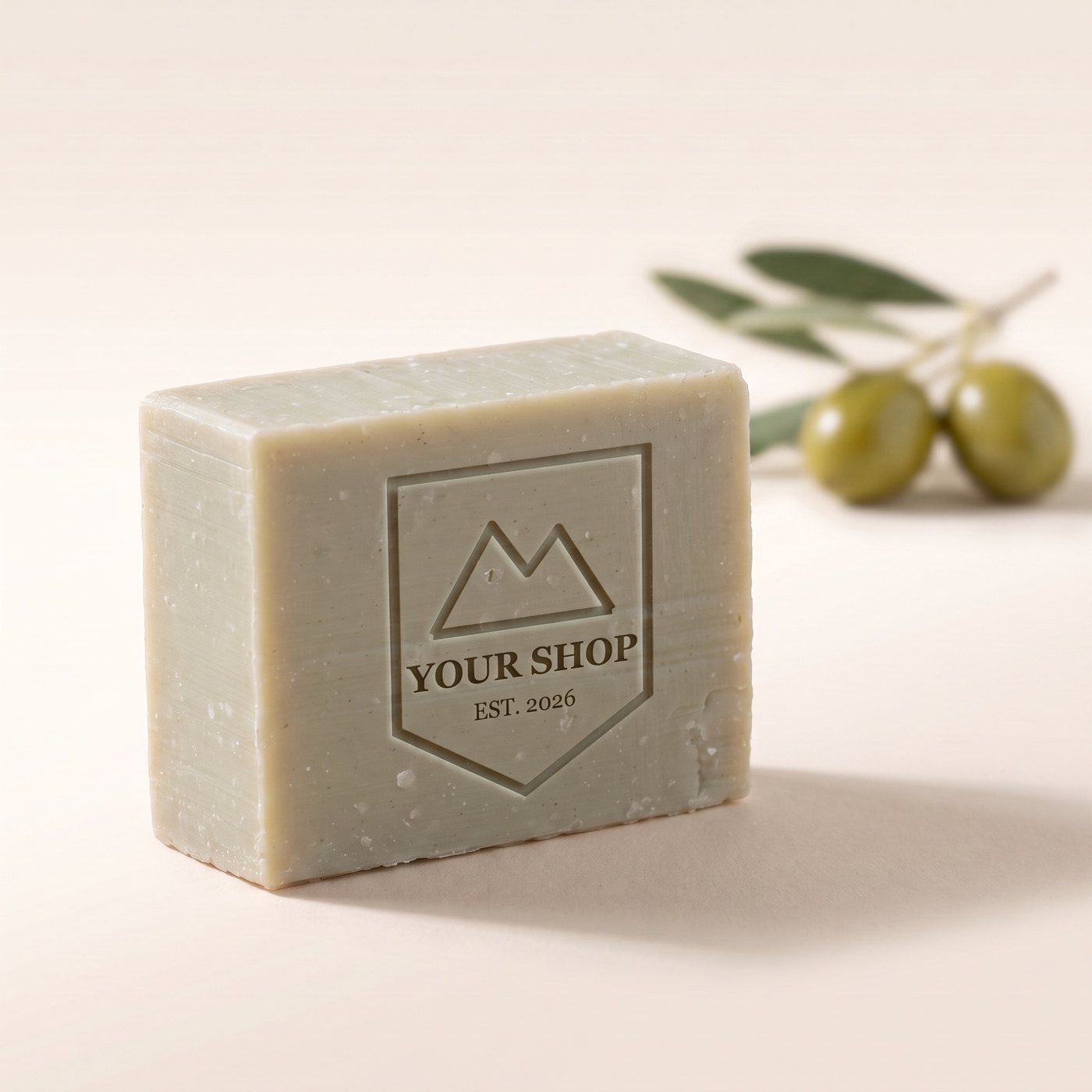 Sample crest stamp on Castile soap